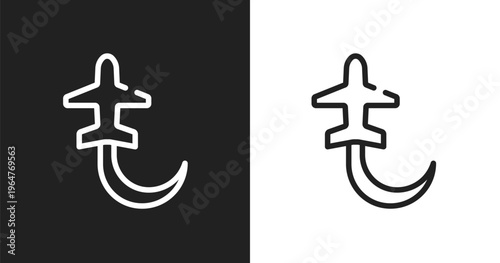 Planes circling icon. Linear black, white icon from in the airport collection. Outline planes circling vector. Thin line symbol isolated on white and black background