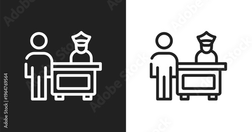 Customs control icon. Linear black, white icon from in the airport collection. Outline customs control vector. Thin line symbol isolated on white and black background