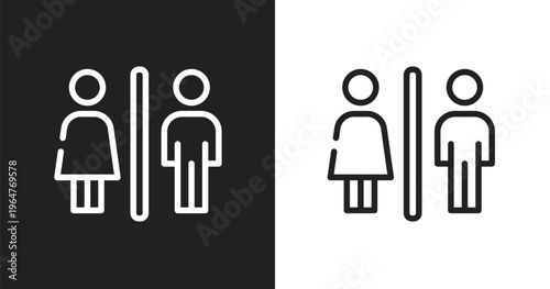 Male and female toilet icon. Linear black, white icon from in the airport collection. Outline male and female toilet vector. Thin line symbol isolated on white and black background