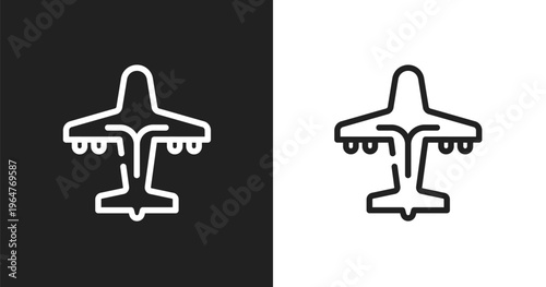 Airliner icon. Linear black, white icon from in the airport collection. Outline airliner vector. Thin line symbol isolated on white and black background