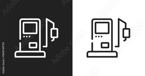Gas station sign icon. Linear black, white icon from airport and travel collection. Outline gas station sign vector. Thin line symbol isolated on white and black background