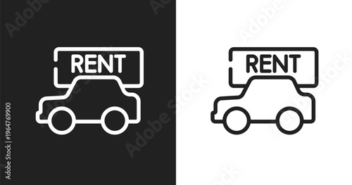 Rent a car sign icon. Linear black, white icon from airport and travel collection. Outline rent a car sign vector. Thin line symbol isolated on white and black background