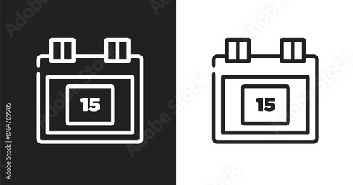 Calendar day 15 icon. Linear black, white icon from airport and travel collection. Outline calendar day 15 vector. Thin line symbol isolated on white and black background