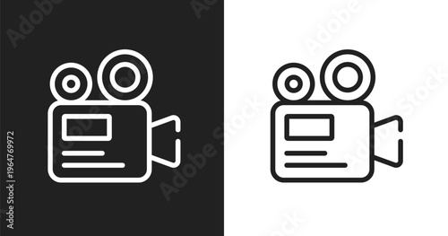 Camera recorder icon. Linear black, white icon from vacation collection. Outline camera recorder vector. Thin line symbol isolated on white and black background