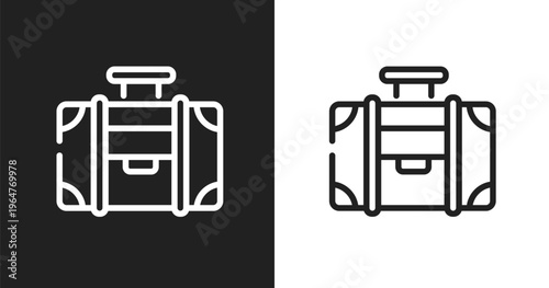 Travelling handle bag icon. Linear black, white icon from vacation collection. Outline travelling handle bag vector. Thin line symbol isolated on white and black background