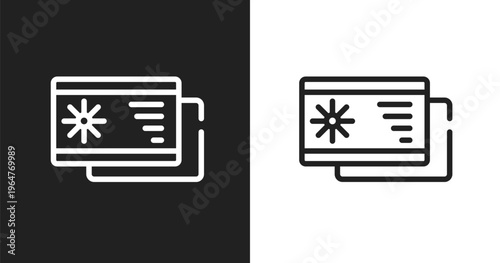 Beach postcard icon. Linear black, white icon from vacation collection. Outline beach postcard vector. Thin line symbol isolated on white and black background