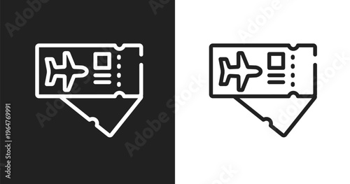 Airplane tickets icon. Linear black, white icon from vacation collection. Outline airplane tickets vector. Thin line symbol isolated on white and black background