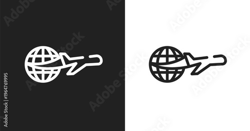 Travelling around the world icon. Linear black, white icon from vacation collection. Outline travelling around the world icon vector. Thin line symbol for use on web and mobile apps, logo, print