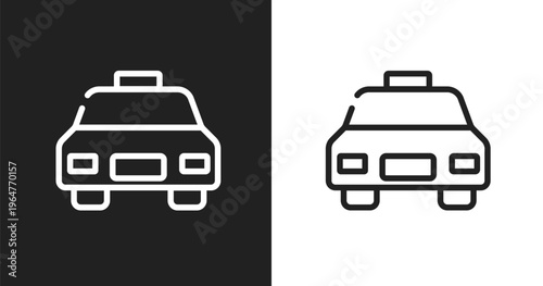 Taxi frontal vehicle icon. Linear black, white icon from travel and tourism collection. Outline taxi frontal vehicle vector. Thin line symbol isolated on white and black background