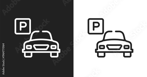 Parking hotel icon. Linear black, white icon from holidays collection. Outline parking hotel vector. Thin line symbol isolated on white and black background