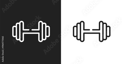 Gym dumbbell icon. Linear black, white icon from holidays collection. Outline gym dumbbell vector. Thin line symbol isolated on white and black background