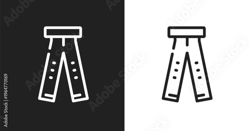 Ripped jeans icon. Linear black, white icon from holidays collection. Outline ripped jeans vector. Thin line symbol isolated on white and black background