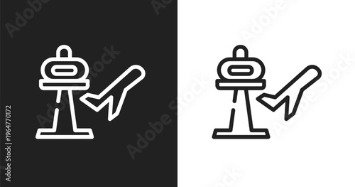 Airport icon. Linear black, white icon from holidays collection. Outline airport vector. Thin line symbol isolated on white and black background