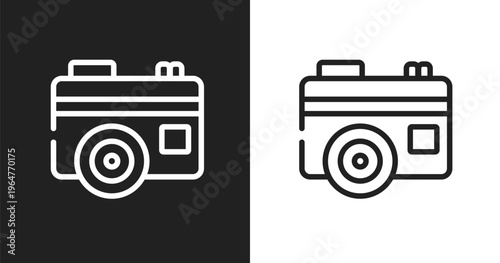 Vintage digital photo camera icon. Linear black, white icon from holidays collection. Outline vintage digital photo camera icon vector. Thin line symbol for use on web and mobile apps, logo, print