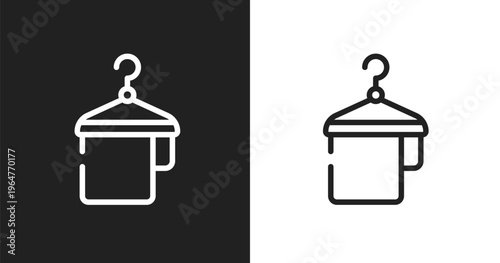 Hanger with a towel icon. Linear black, white icon from holidays collection. Outline hanger with a towel vector. Thin line symbol isolated on white and black background