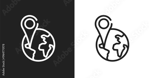 Global position icon. Linear black, white icon from holidays collection. Outline global position vector. Thin line symbol isolated on white and black background