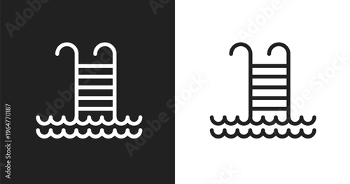 Swimming pool ladder icon. Linear black, white icon from holidays collection. Outline swimming pool ladder vector. Thin line symbol isolated on white and black background
