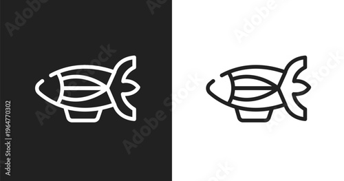 Blimp icon. Linear black, white icon from vehicles and transport collection. Outline blimp vector. Thin line symbol isolated on white and black background