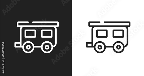 House trailer icon. Linear black, white icon from travel collection. Outline house trailer vector. Thin line symbol isolated on white and black background