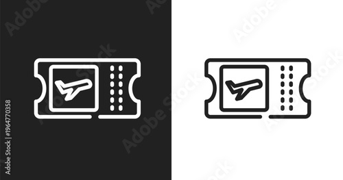 Boarding card icon. Linear black, white icon from travel collection. Outline boarding card vector. Thin line symbol isolated on white and black background