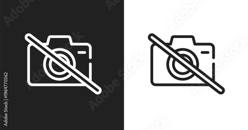 No photos icon. Linear black, white icon from airport collection. Outline no photos vector. Thin line symbol isolated on white and black background