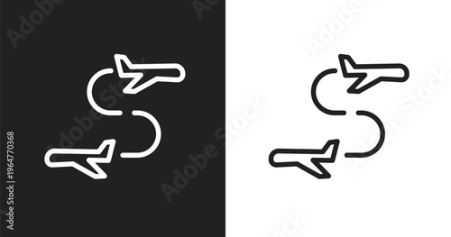 Flight transfer icon. Linear black, white icon from airplane collection. Outline flight transfer vector. Thin line symbol isolated on white and black background