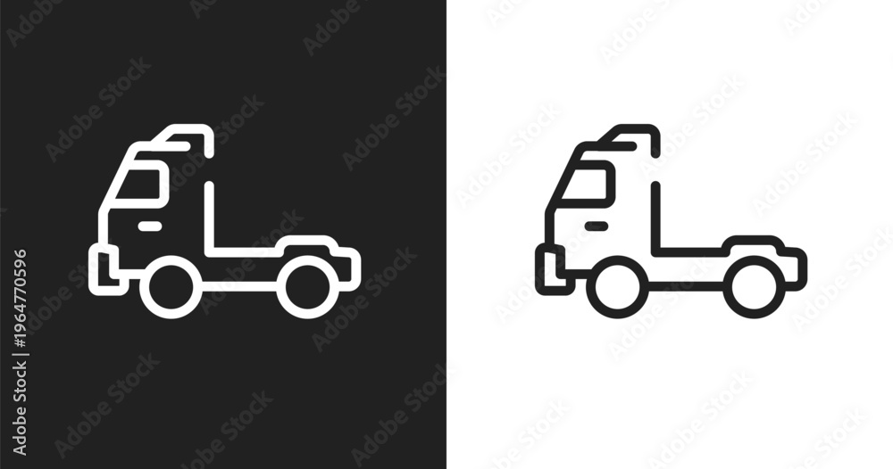 Fototapeta premium Pickup truck side view icon. Linear black, white icon from transporters collection. Outline pickup truck side view vector. Thin line symbol isolated on white and black background