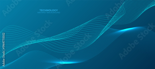Futuristic technology background. Dynamic line wave big data particle flow. Modern blue gradient flowing wave lines. Futuristic technology concept.