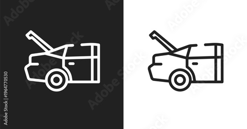 Trunk open icon. Linear black, white icon from car engine collection. Outline trunk open vector. Thin line symbol isolated on white and black background