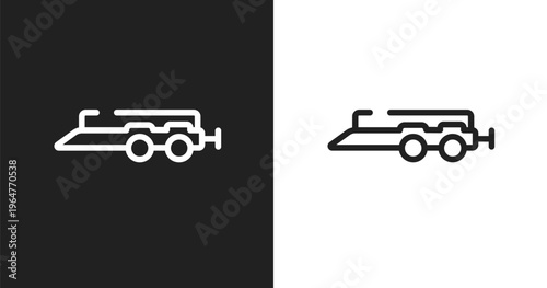 Car trailer icon. Linear black, white icon from transporters collection. Outline car trailer vector. Thin line symbol isolated on white and black background