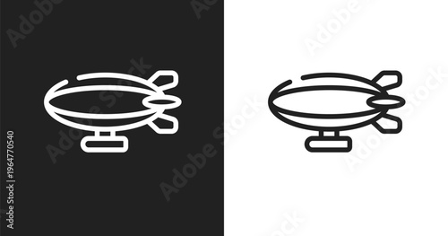 Airship side view icon. Linear black, white icon from transporters collection. Outline airship side view vector. Thin line symbol isolated on white and black background
