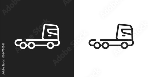 Truck cabin side view icon. Linear black, white icon from transporters collection. Outline truck cabin side view vector. Thin line symbol isolated on white and black background