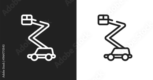 Aerial lift icon. Linear black, white icon from transporters collection. Outline aerial lift vector. Thin line symbol isolated on white and black background