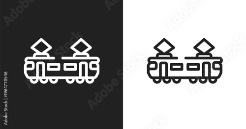 Tram side view icon. Linear black, white icon from transporters collection. Outline tram side view vector. Thin line symbol isolated on white and black background