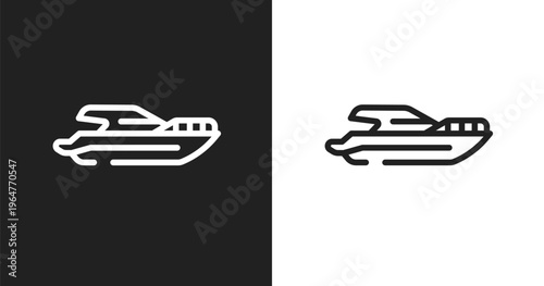 Yacht side view icon. Linear black, white icon from transporters collection. Outline yacht side view vector. Thin line symbol isolated on white and black background