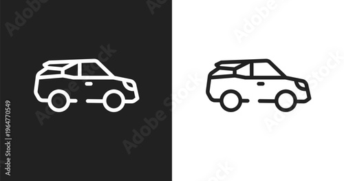 Electric car side view icon. Linear black, white icon from transporters collection. Outline electric car side view vector. Thin line symbol isolated on white and black background