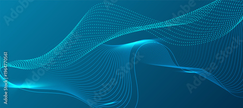 Futuristic technology background. Dynamic line wave big data particle flow. Modern blue gradient flowing wave lines. Futuristic technology concept.