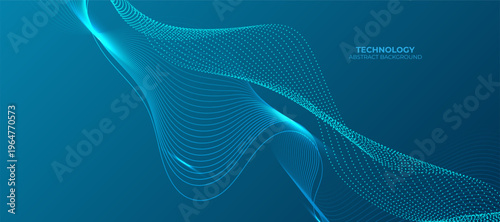 Futuristic technology background. Dynamic line wave big data particle flow. Modern blue gradient flowing wave lines. Futuristic technology concept.
