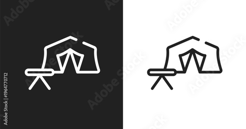 Campsite icon. Linear black, white icon from road trip collection. Outline campsite vector. Thin line symbol isolated on white and black background