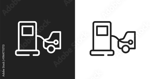 Refilling icon. Linear black, white icon from road trip collection. Outline refilling vector. Thin line symbol isolated on white and black background