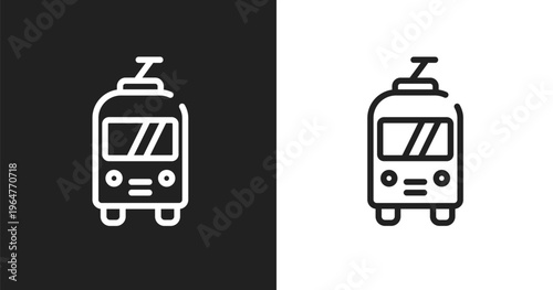 Trolley bus icon. Linear black, white icon from public transport collection. Outline trolley bus vector. Thin line symbol isolated on white and black background