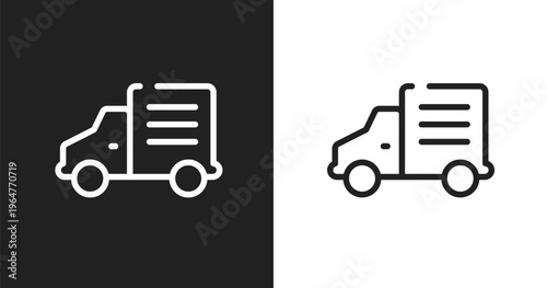 Mini truck icon. Linear black, white icon from transportation collection. Outline mini truck vector. Thin line symbol isolated on white and black background