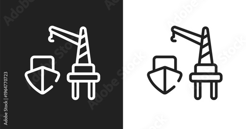 Harbor icon. Linear black, white icon from transportation collection. Outline harbor vector. Thin line symbol isolated on white and black background