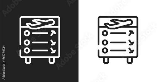 Flight information icon. Linear black, white icon from airport collection. Outline flight information vector. Thin line symbol isolated on white and black background