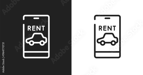 Rent a car icon. Linear black, white icon from travel app collection. Outline rent a car vector. Thin line symbol isolated on white and black background