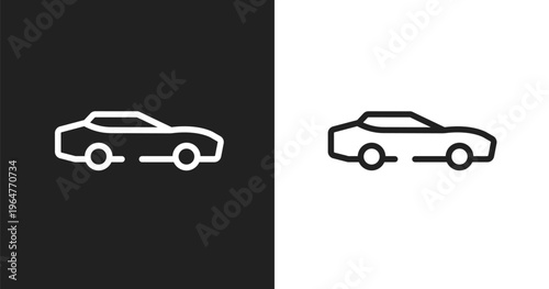 Sportive car icon. Linear black, white icon from transportation collection. Outline sportive car vector. Thin line symbol isolated on white and black background