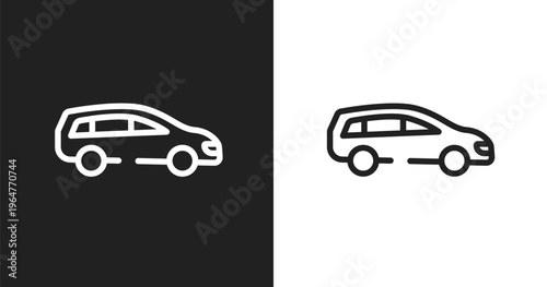 Station wagon icon. Linear black, white icon from transportation collection. Outline station wagon vector. Thin line symbol isolated on white and black background