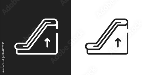 Escalator up icon. Linear black, white icon from aerodrome collection. Outline escalator up vector. Thin line symbol isolated on white and black background