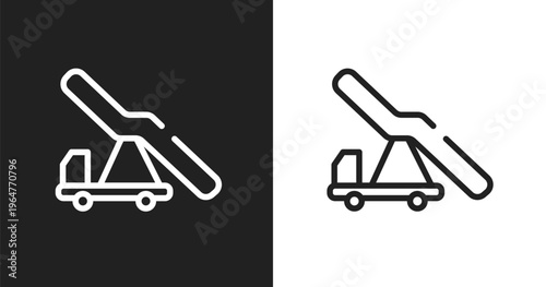Aircraft stairs icon. Linear black, white icon from aerodrome collection. Outline aircraft stairs vector. Thin line symbol isolated on white and black background