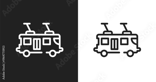 Tramway icon. Linear black, white icon from transportation collection. Outline tramway vector. Thin line symbol isolated on white and black background